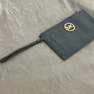 Michael Kors Slate Wristlet with Gold Logo